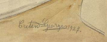 George Creten  met een kunstwerk op papier