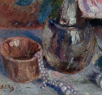 Bloemenstilleven met rozen potje en halssnoer – oil on panel – Georges Wilmaers – circa 1935
