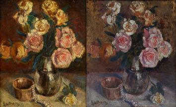 Bloemenstilleven met rozen potje en halssnoer – oil on panel – Georges Wilmaers – circa 1935