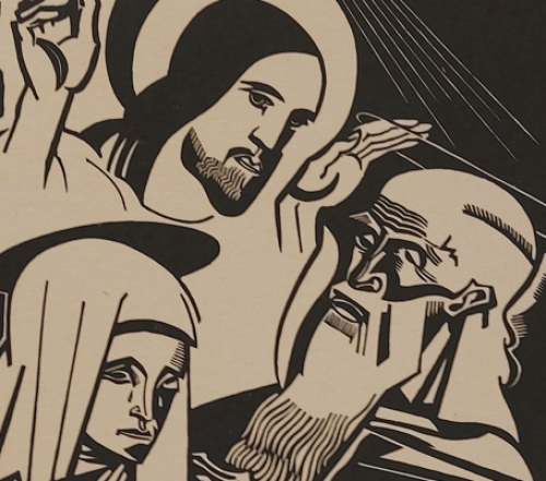 Gerard Baksteen met een houtsnede