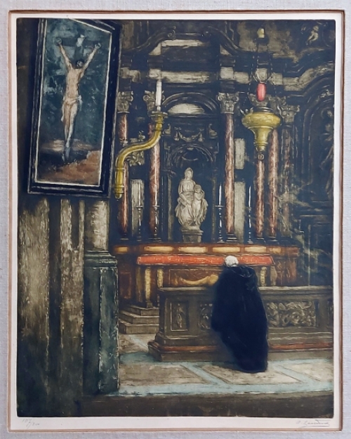 Ets van Belgische kunstschilder en etser Albert Geudens