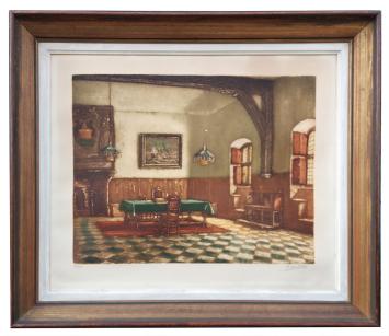 De raadszaal te Damme, geëtst door Albert Geudens