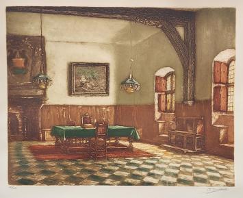 Ets van Belgische kunstschilder en etser Albert Geudens