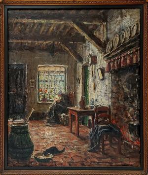 Kunstwerk, interieur van Belgische kunstschilder en etser Albert Geudens