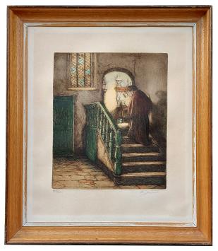 Gekleurde ets van Albert Geudens kopen