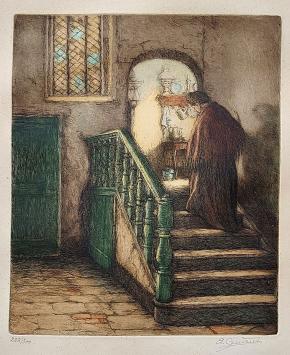 Ets van Belgische kunstschilder en etser A. Geudens