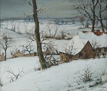 Belgische kunstenaar Gies Cosyns met een landschapje