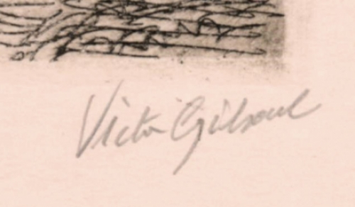 Victor Olivier Gilsoul  met een ets met boten