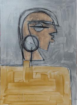 Glenn Vandesande met een groot kunstwerk van acrylverf