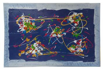 Glenn Vandesande met een kunstwerk van acrylverf