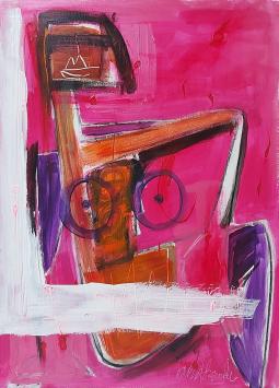 Glenn Vandesande met een groot kunstwerk van acrylverf