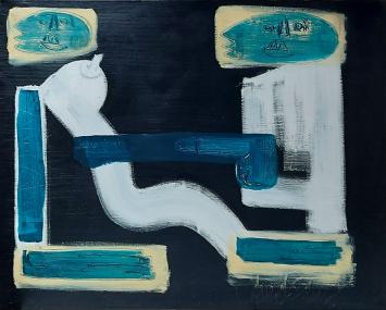 Glenn Vandesande met een kunstwerk van acrylverf