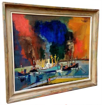 Sleepboten met groot stoomschip