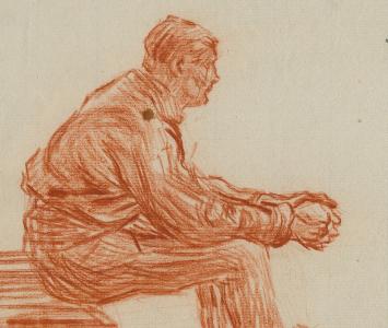 George Morren met een tekening in sanguine