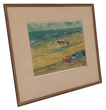 Monotype, Het strand met cabines en mensen