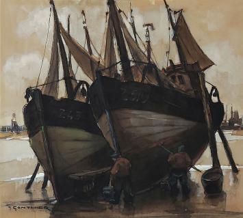 De Belgische kunstschilder Jules Gonthier met een pastel