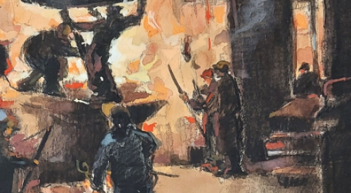 Kunstwerk  op papier van de Brugse kunstenaar Jules Gonthier