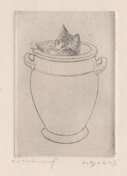Poesje of kat, een kleine ets van de Antwerpse etser Jaak Gorus