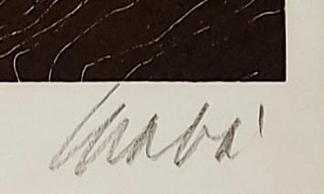 Belgische kunstenaar  Graba met een kunstwerk op papier