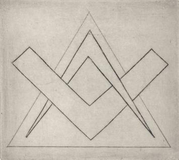 De Belgische etser Léon Smets met een kunstwerkje op papier