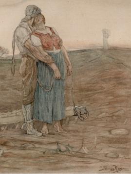 Bertrand Albert, Le Bout du sillon, 1907, gravure en couleurs d\'après un dessin de Félicien Rops