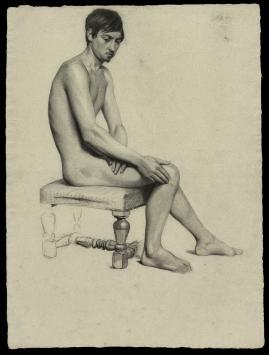 Grote naakttekening van een man, academische studie