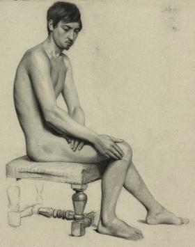 Grote potloodtekening van een naakte man