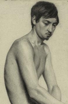 Naakttekening van een zittende man