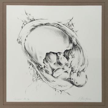 Belgische graficus Guido Mariman met een litho