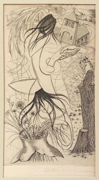 Belgische graficus Gustaaf De Bruyne met een gravure