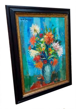 Vaas met bloemen in blauw decor