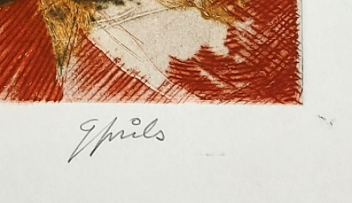 Abstract werk rood-bruin-oker