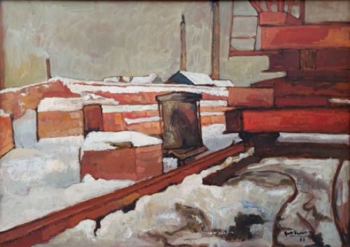 Gust Verelst met een groot schilderij