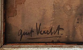 Stilleven, appelen en peren in een aardewerken schaal