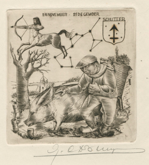 Belgische graficus Gustaaf De Bruyne met Schutter