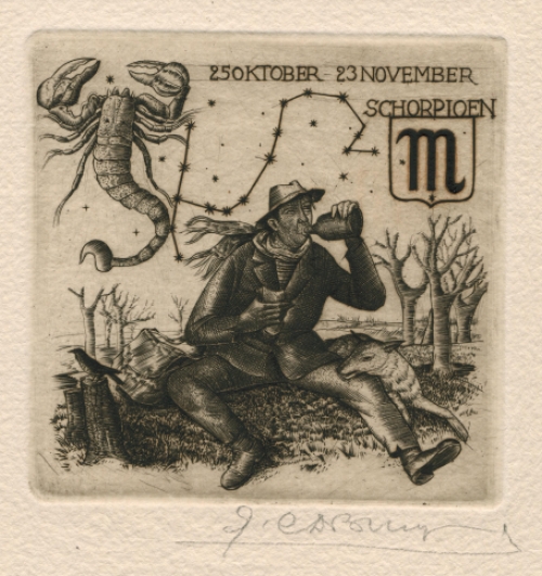 Belgische graficus Gustaaf De Bruyne met Schutter