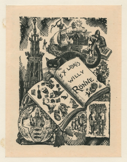 Belgische graficus Gustaaf De Bruyne met een ex-libris