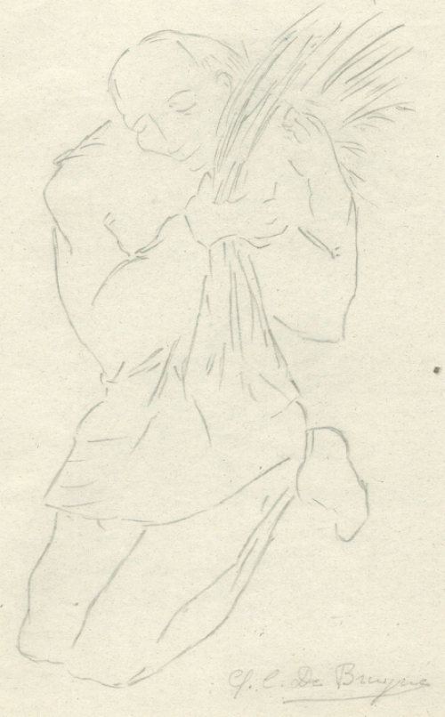 Belgische kunstenaar Gustaaf De Bruyne met een tekening