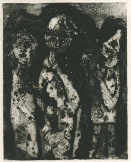 Gustaaf Prils  met een grafisch werk van een familie