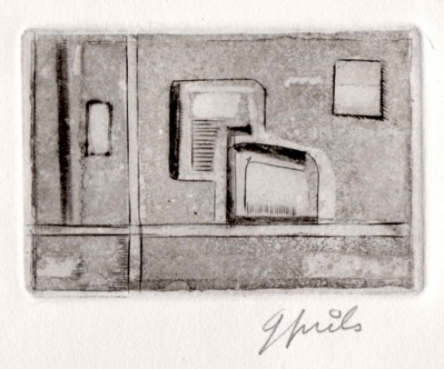 Kleine ets van de Gentse kunstenaar Gustaaf Prils