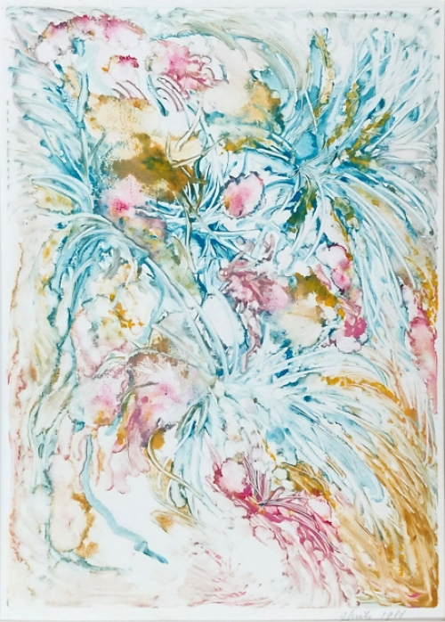 Gustaaf Prils  met een grafisch werk uit 1988