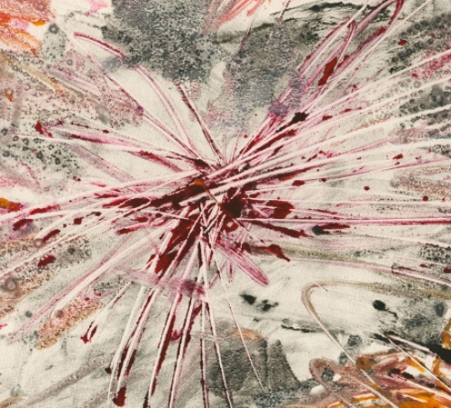 Gustaaf Prils  met een kleurrijk grafisch werkje