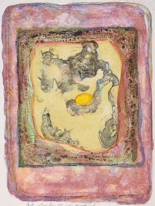 Gustaaf Prils  met een abstracte grafisch werk