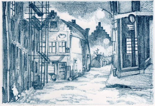 Gustaaf Prils  met een grafisch werkje