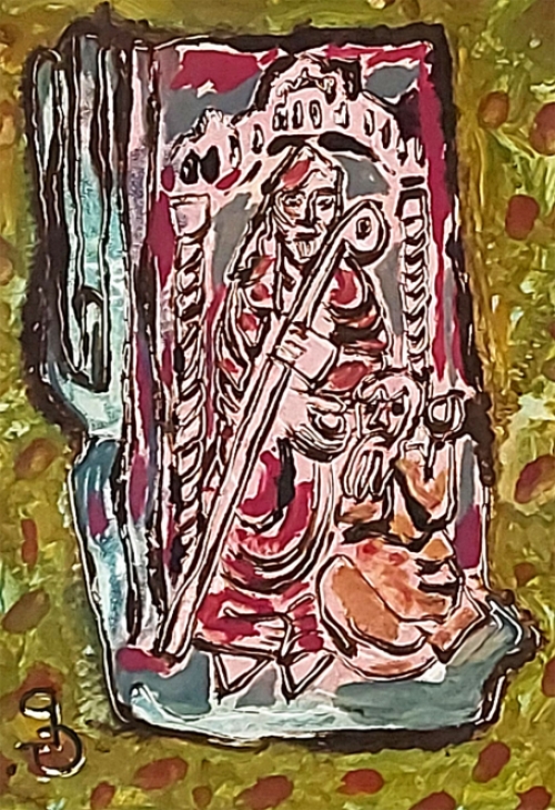 Gustaaf Prils  met een kleurrijk werk, gemengde techniek