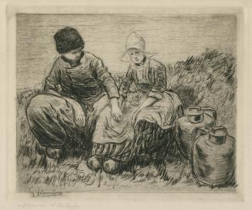 Belgische kunstenaar Gustave Flasschoen met een ets