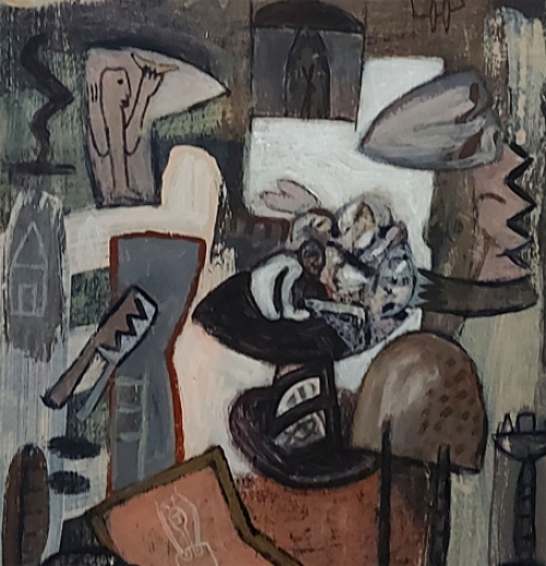 Guy Leclercq met een kunstwerkje uit 1992