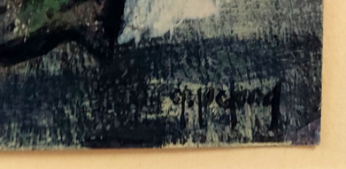 Guy Leclercq met een schilderij, gemengde techniek