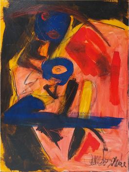Glenn Vandesande met een groot kunstwerk van acrylverf
