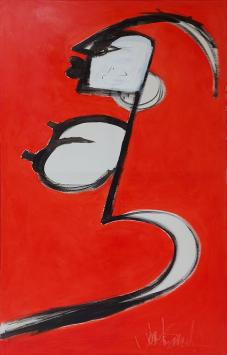 Glenn Vandesande met een groot kunstwerk van acrylverf